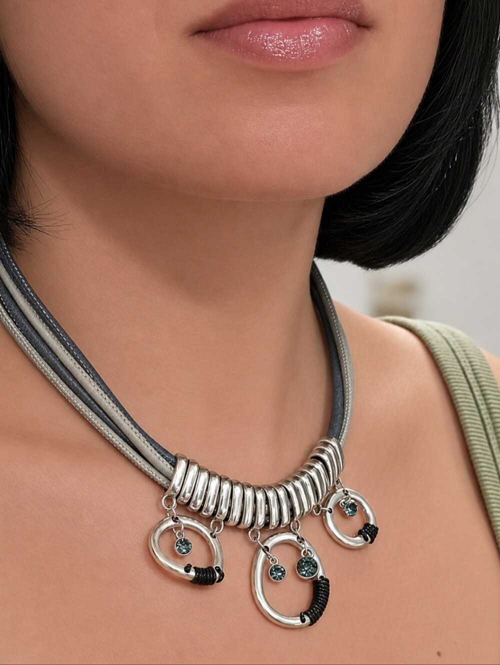 Christopher & Banks Silver Tone Multi-Strand Charm Statement Boho Necklace